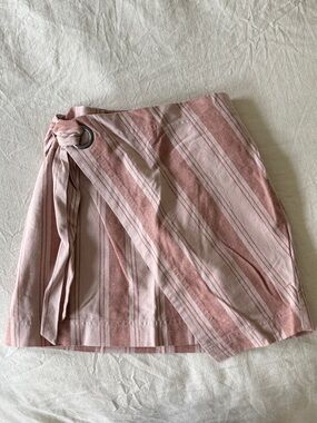 Free People Pink Striped Wrap Mini Skirt with Ring Tie